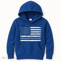 Husband Daddy Protector Hero Fathers Day American Flag Dad Cool Gift Kids Hoodie thumb 0