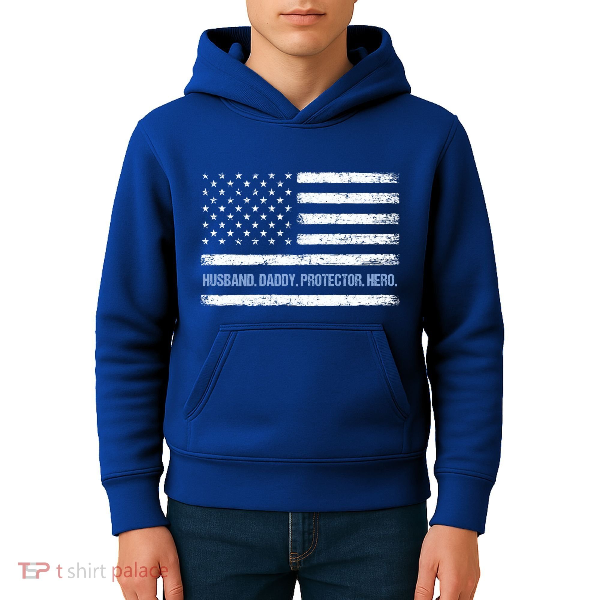 Husband Daddy Protector Hero Fathers Day American Flag Dad Cool Gift Kids Hoodie