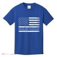 Husband Daddy Protector Hero Fathers Day American Flag Dad Cool Gift Kids T-Shirt thumb 0