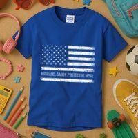 Husband Daddy Protector Hero Fathers Day American Flag Dad Cool Gift Kids T-Shirt thumb 3