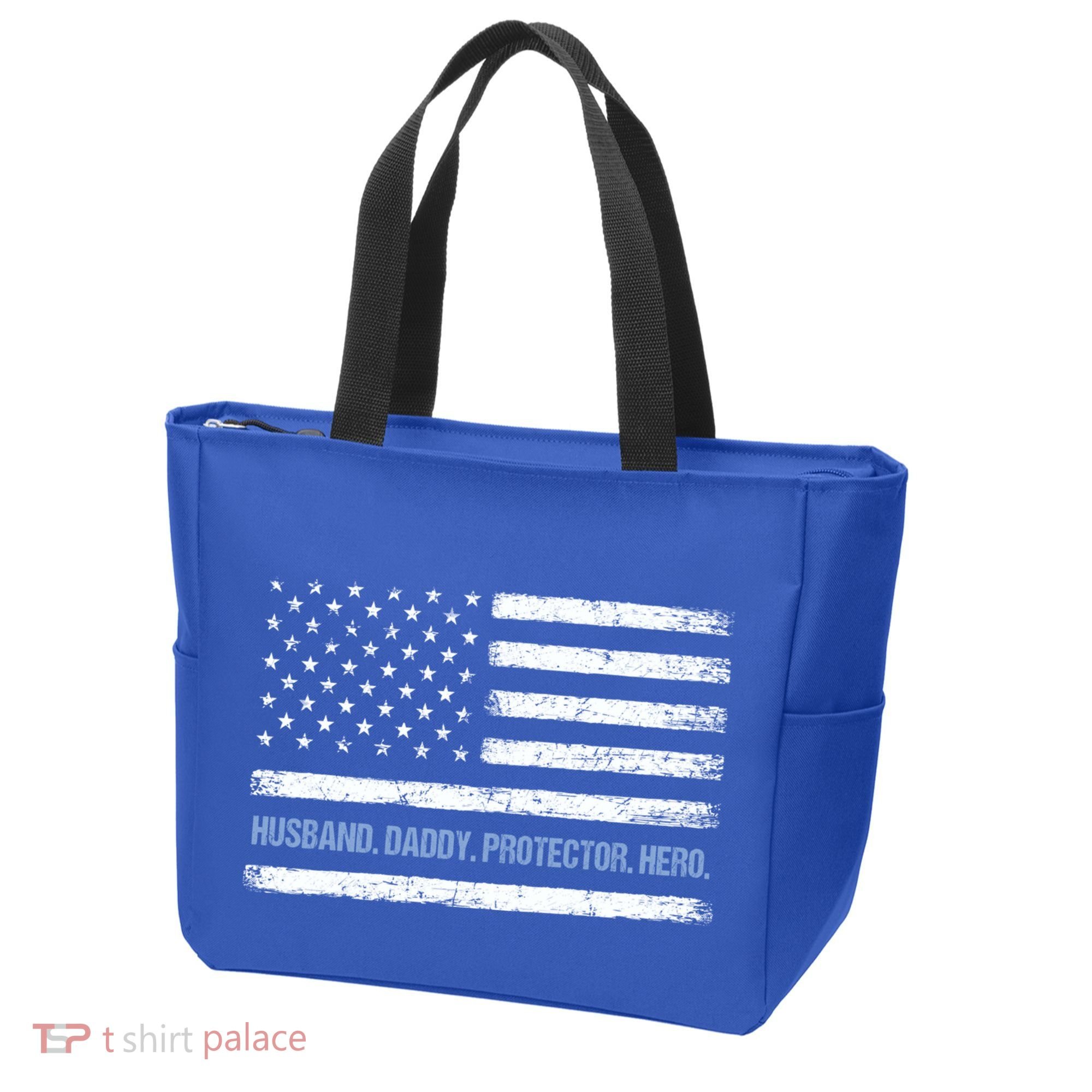 Husband Daddy Protector Hero Fathers Day American Flag Dad Cool Gift Tote Bag