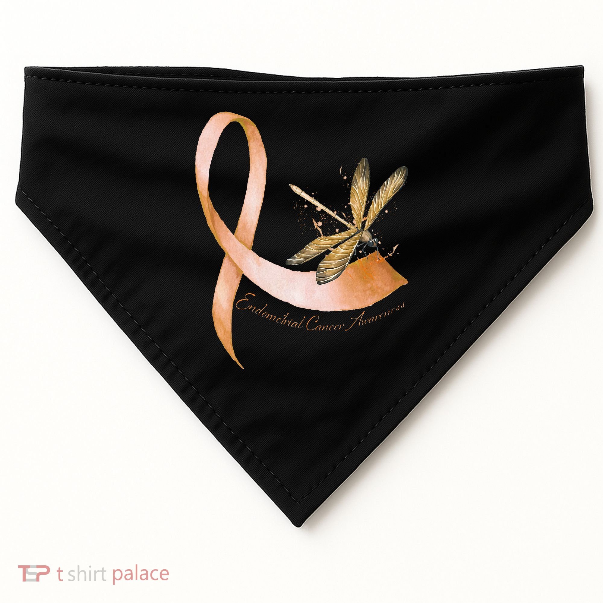 Hippie Dragonfly Peach Ribbon Endometrial Cancer Awareness USA-Made Doggie Bandana