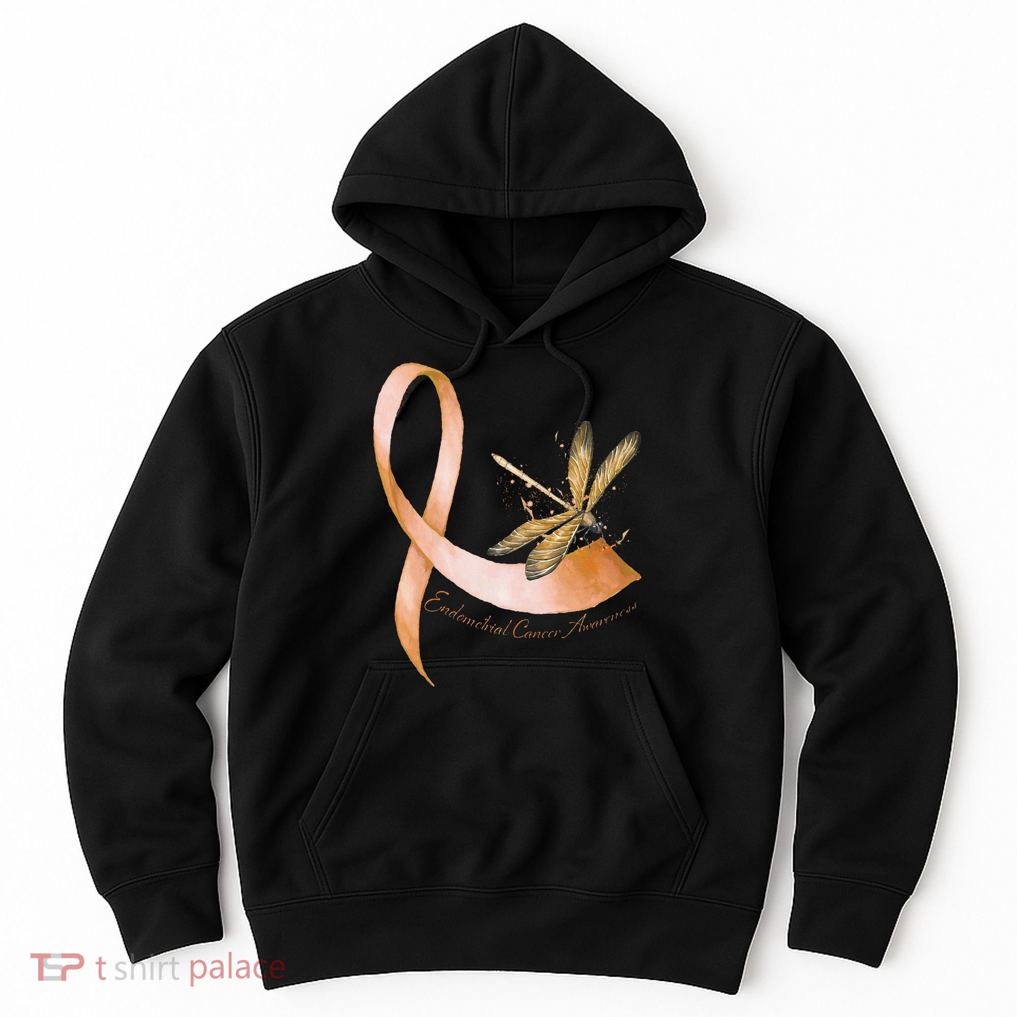Hippie Dragonfly Peach Ribbon Endometrial Cancer Awareness Hoodie