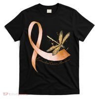 Hippie Dragonfly Peach Ribbon Endometrial Cancer Awareness T-Shirt thumb 0