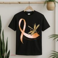 Hippie Dragonfly Peach Ribbon Endometrial Cancer Awareness T-Shirt thumb 2