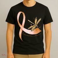 Hippie Dragonfly Peach Ribbon Endometrial Cancer Awareness T-Shirt thumb 3