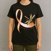 Hippie Dragonfly Peach Ribbon Endometrial Cancer Awareness T-Shirt thumb 4