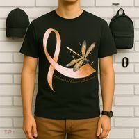 Hippie Dragonfly Peach Ribbon Endometrial Cancer Awareness T-Shirt thumb 6