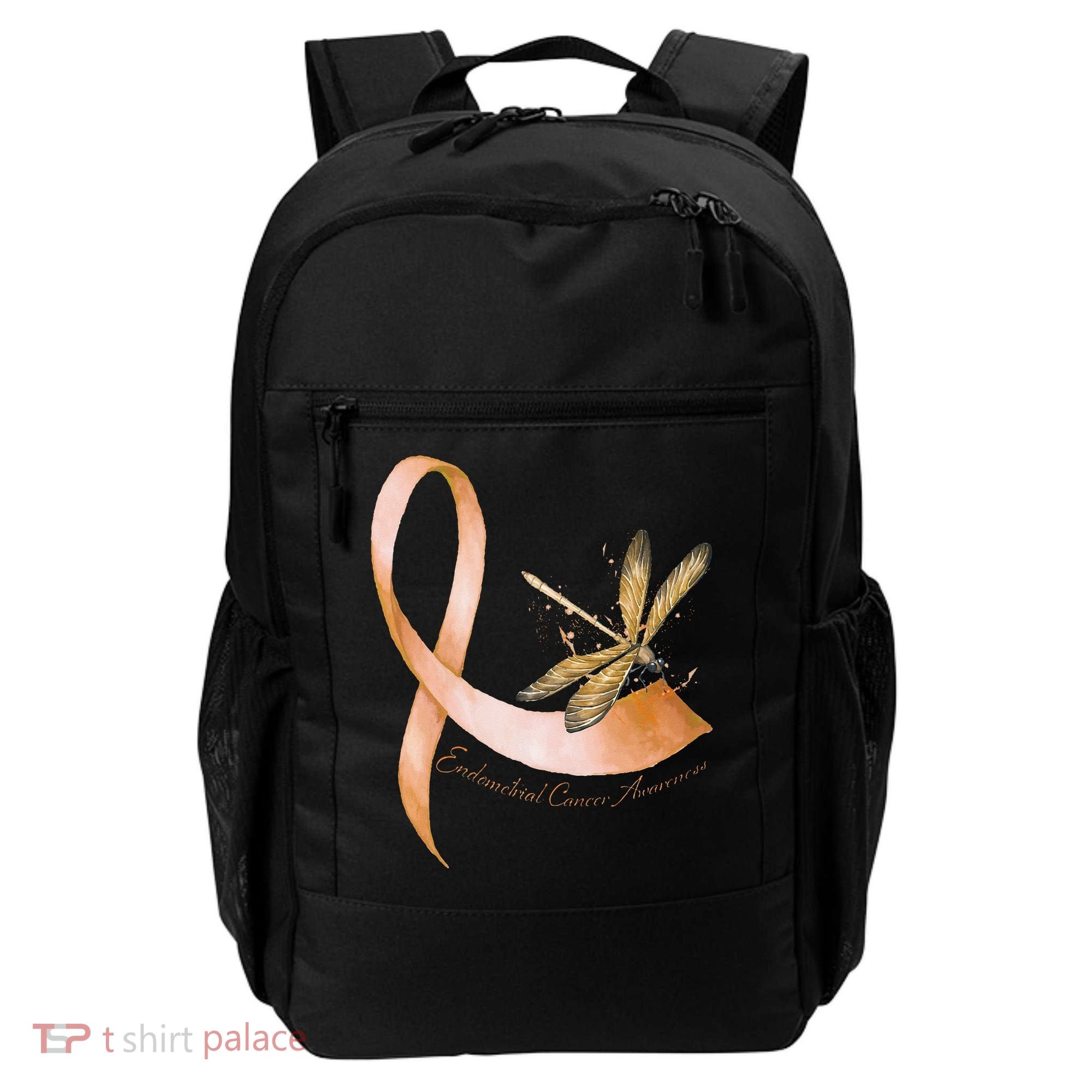 Hippie Dragonfly Peach Ribbon Endometrial Cancer Awareness Backpack