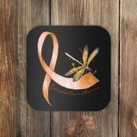 Hippie Dragonfly Peach Ribbon Endometrial Cancer Awareness Coaster thumb 0