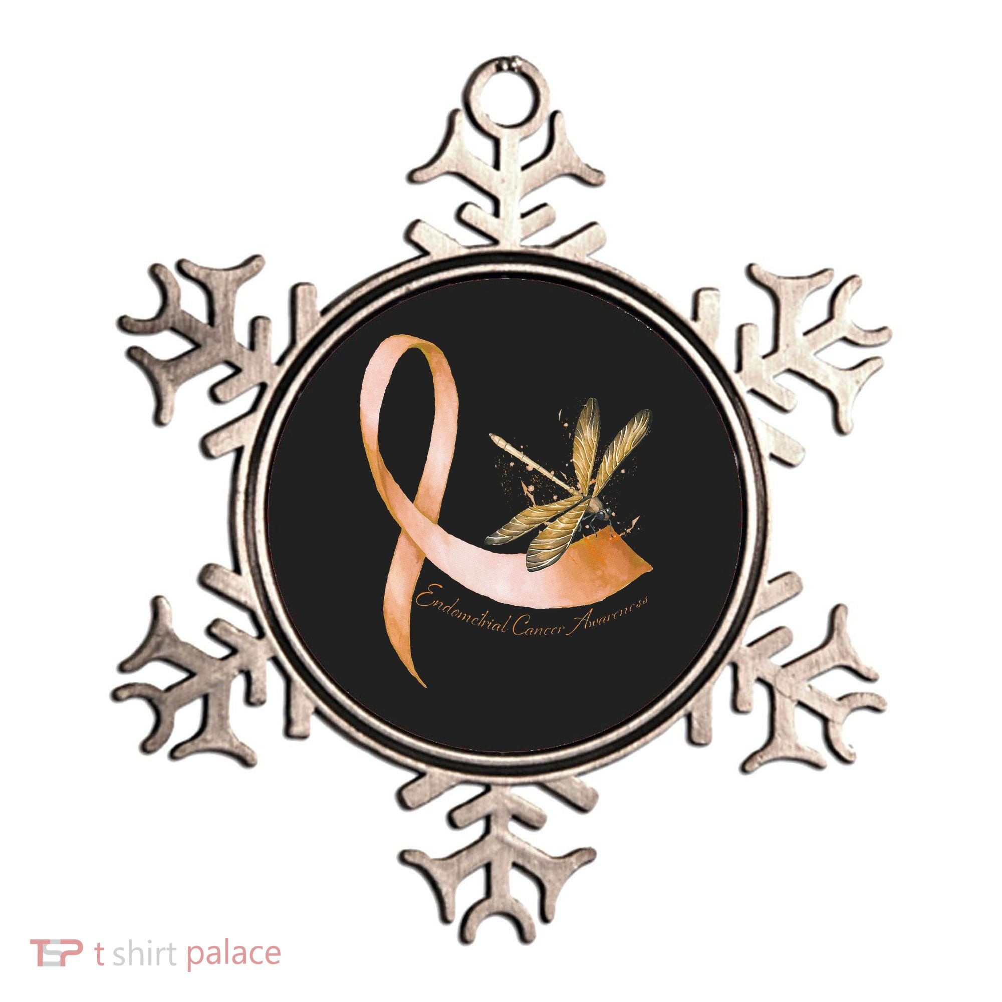 Hippie Dragonfly Peach Ribbon Endometrial Cancer Awareness Ornament