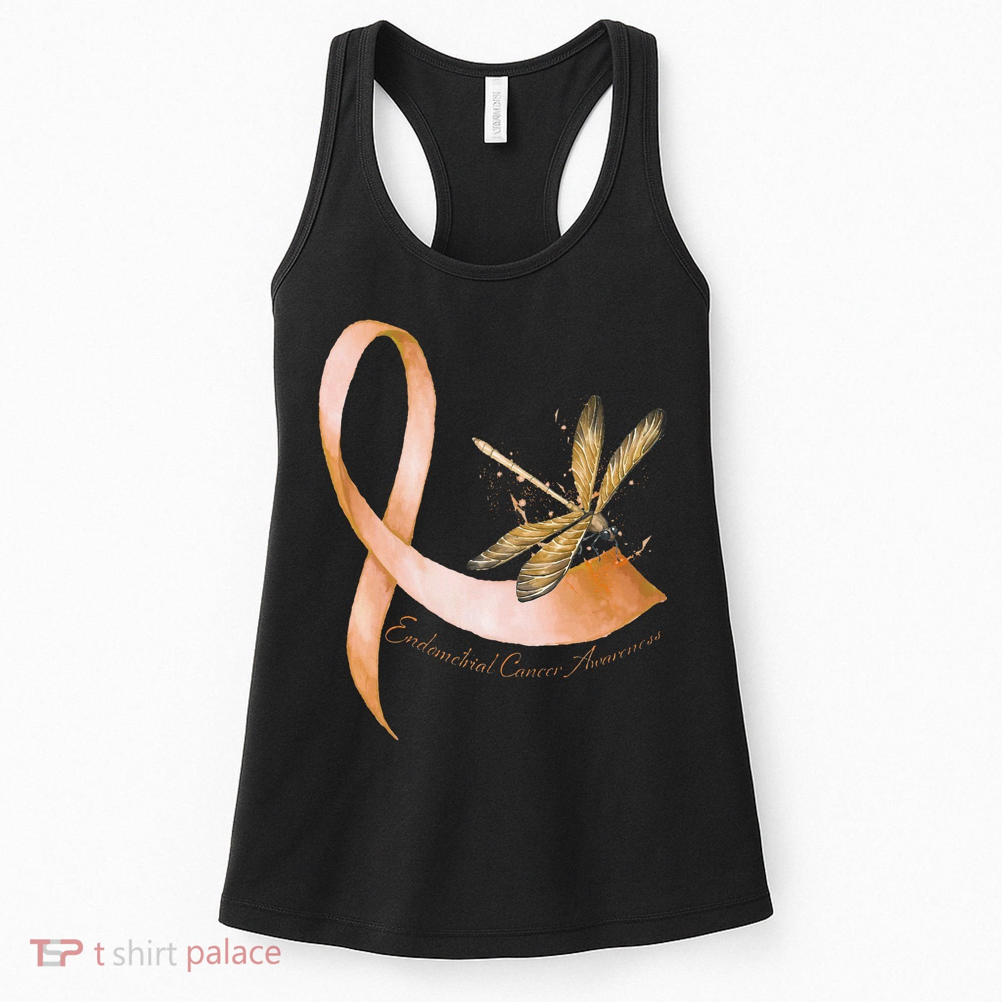 Hippie Dragonfly Peach Ribbon Endometrial Cancer Awareness Women's Tank Top