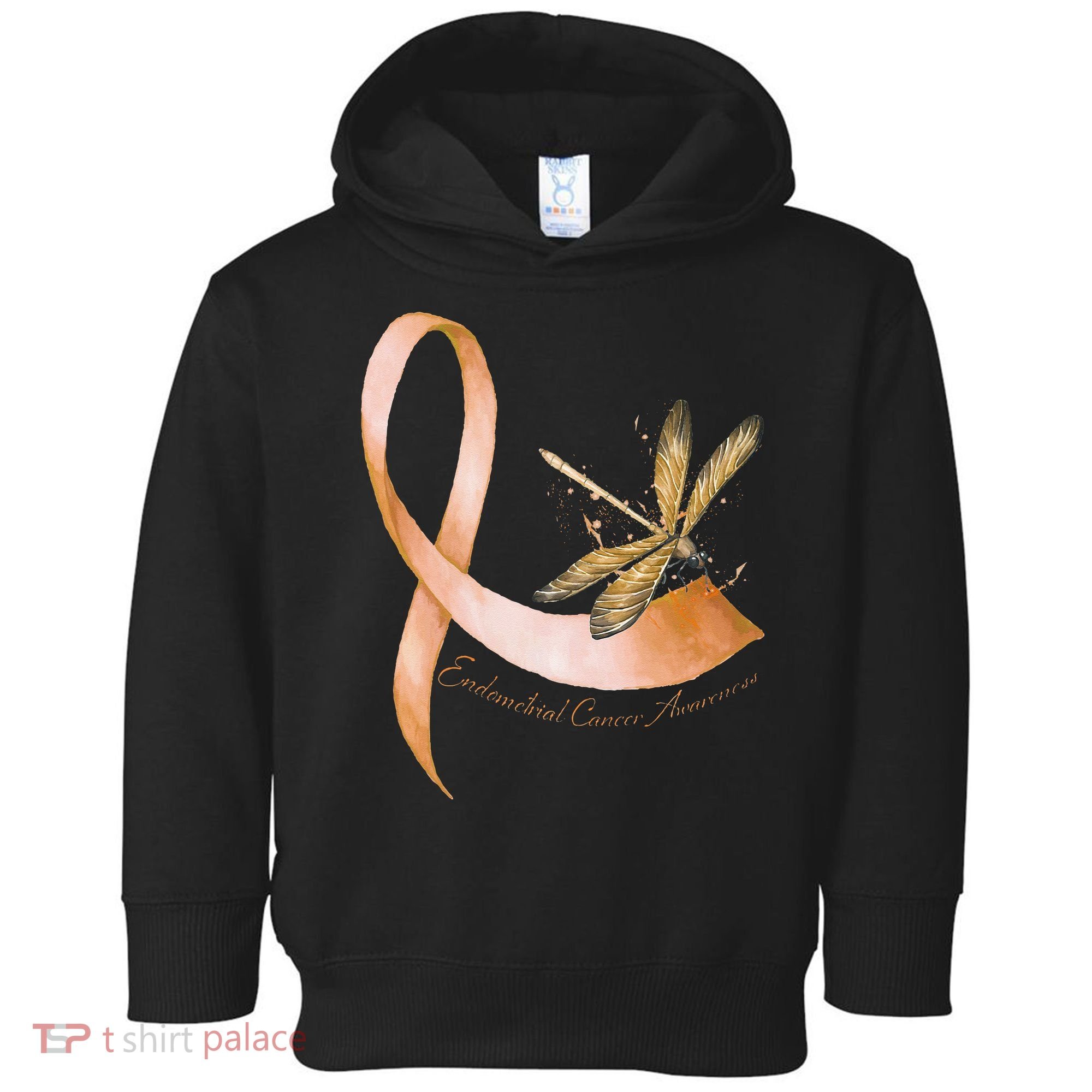 Hippie Dragonfly Peach Ribbon Endometrial Cancer Awareness Toddler Hoodie