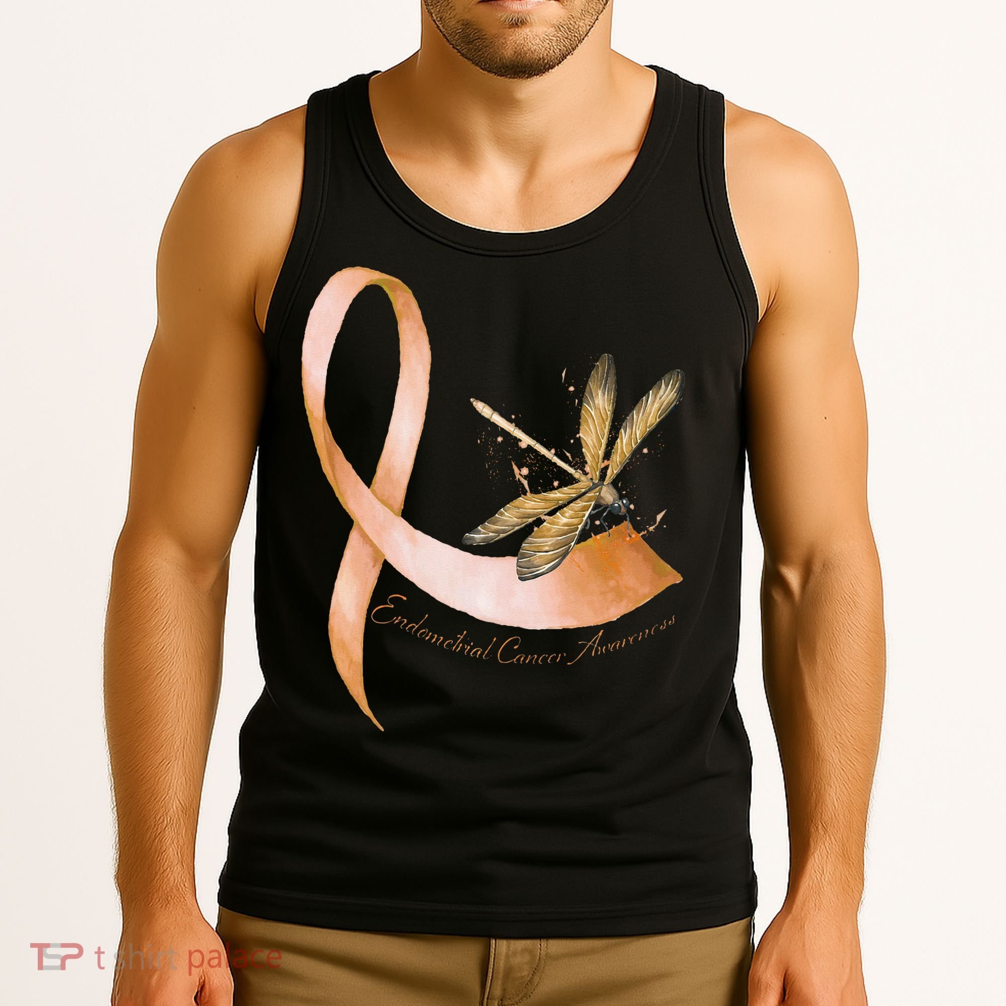 Hippie Dragonfly Peach Ribbon Endometrial Cancer Awareness Tank Top