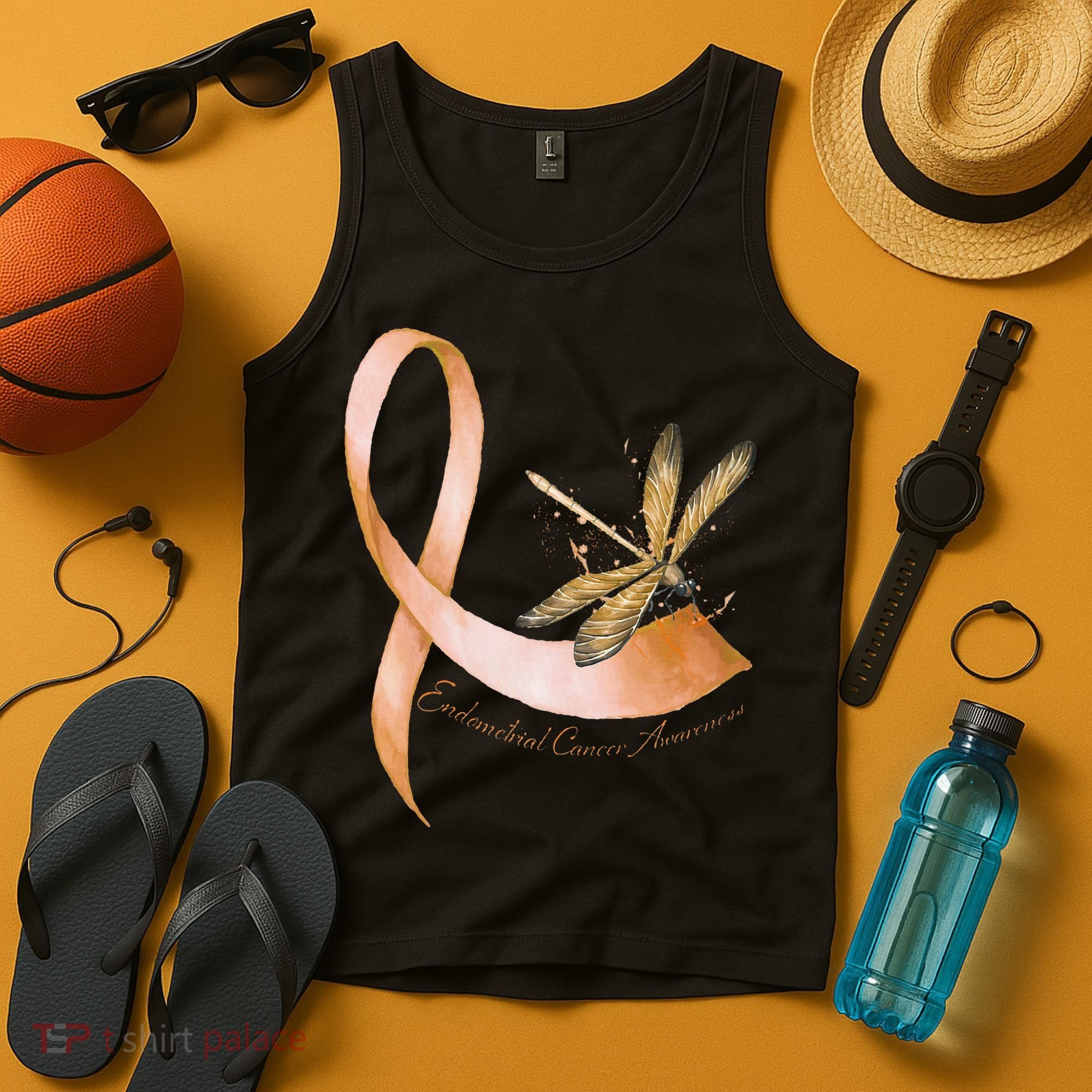 Hippie Dragonfly Peach Ribbon Endometrial Cancer Awareness Tank Top
