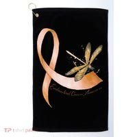 Hippie Dragonfly Peach Ribbon Endometrial Cancer Awareness Golf Towel thumb 0