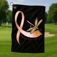 Hippie Dragonfly Peach Ribbon Endometrial Cancer Awareness Golf Towel thumb 1