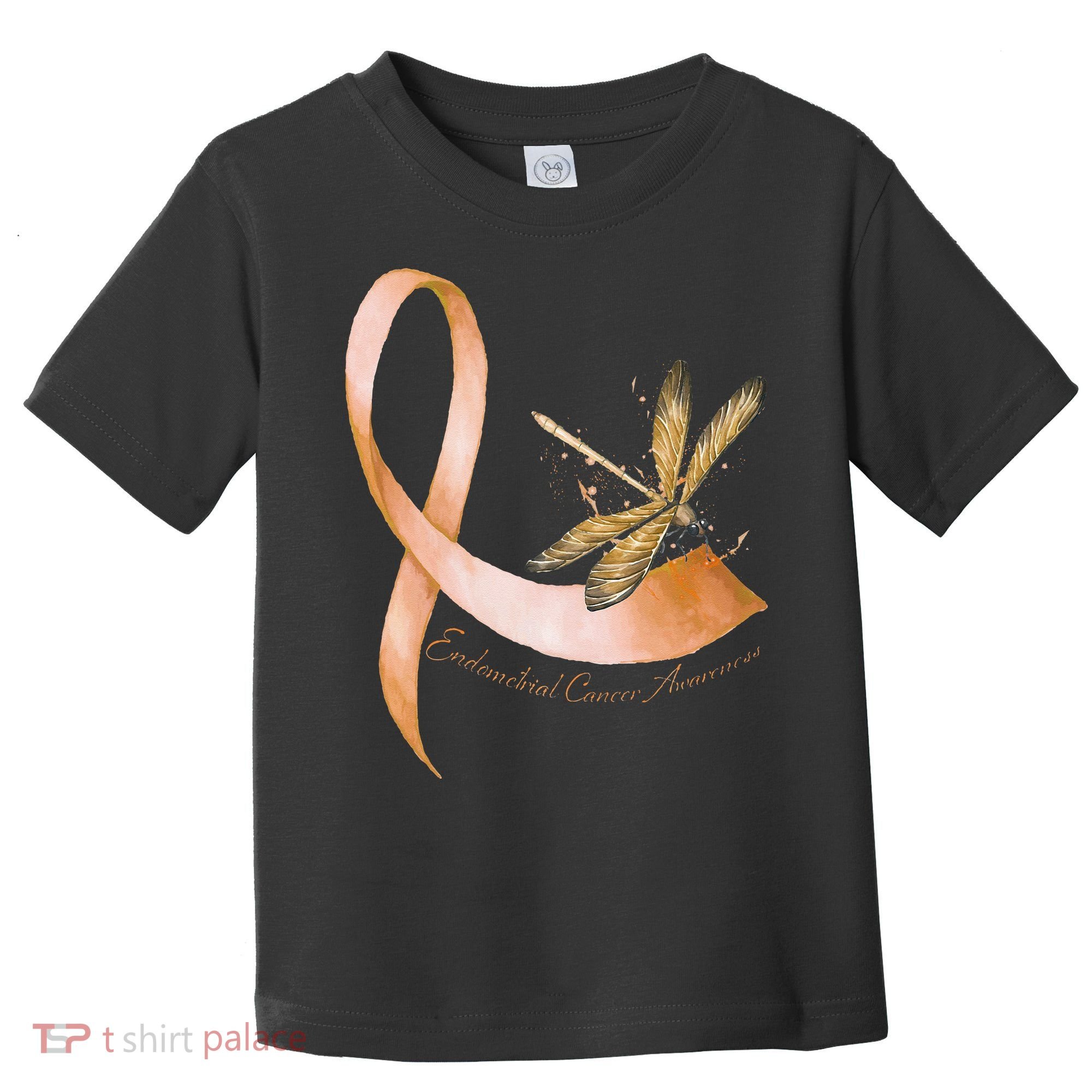 Hippie Dragonfly Peach Ribbon Endometrial Cancer Awareness Toddler T-Shirt