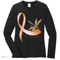Hippie Dragonfly Peach Ribbon Endometrial Cancer Awareness Women's Long Sleeve Shirt thumb 0