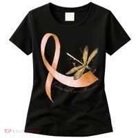 Hippie Dragonfly Peach Ribbon Endometrial Cancer Awareness Women's T-Shirt thumb 0
