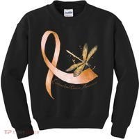 Hippie Dragonfly Peach Ribbon Endometrial Cancer Awareness Kids Sweatshirt thumb 0