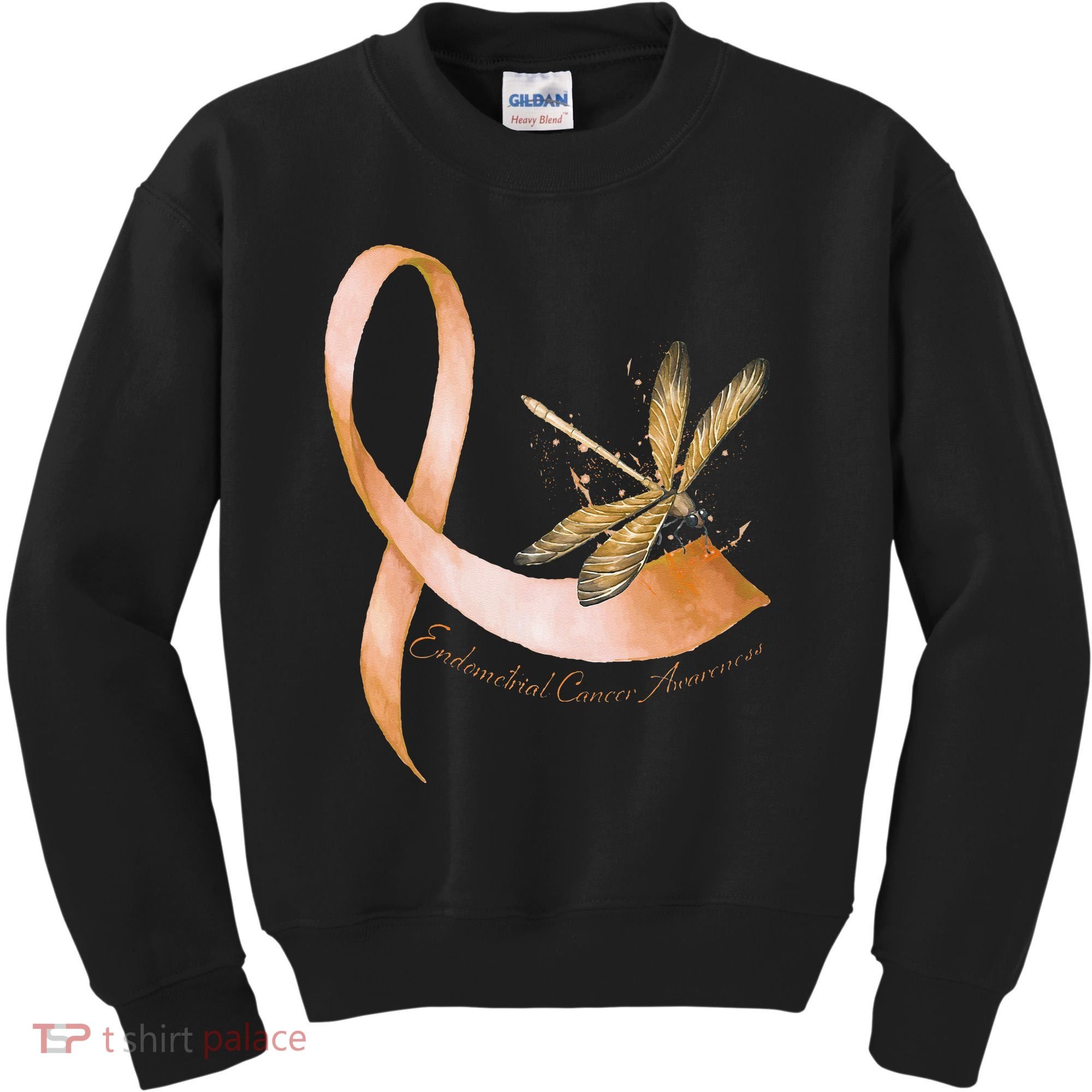 Hippie Dragonfly Peach Ribbon Endometrial Cancer Awareness Kids Sweatshirt