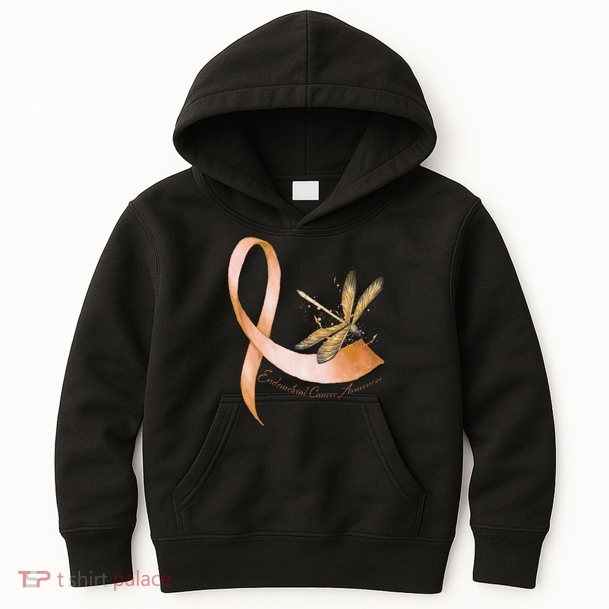 Hippie Dragonfly Peach Ribbon Endometrial Cancer Awareness Kids Hoodie