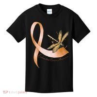 Hippie Dragonfly Peach Ribbon Endometrial Cancer Awareness Kids T-Shirt thumb 0