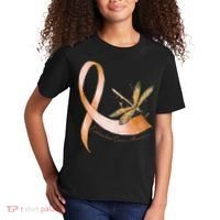 Hippie Dragonfly Peach Ribbon Endometrial Cancer Awareness Kids T-Shirt thumb 2