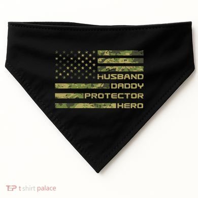Husband Daddy Protector Hero Camouflage Usa Flag USA-Made Doggie Bandana