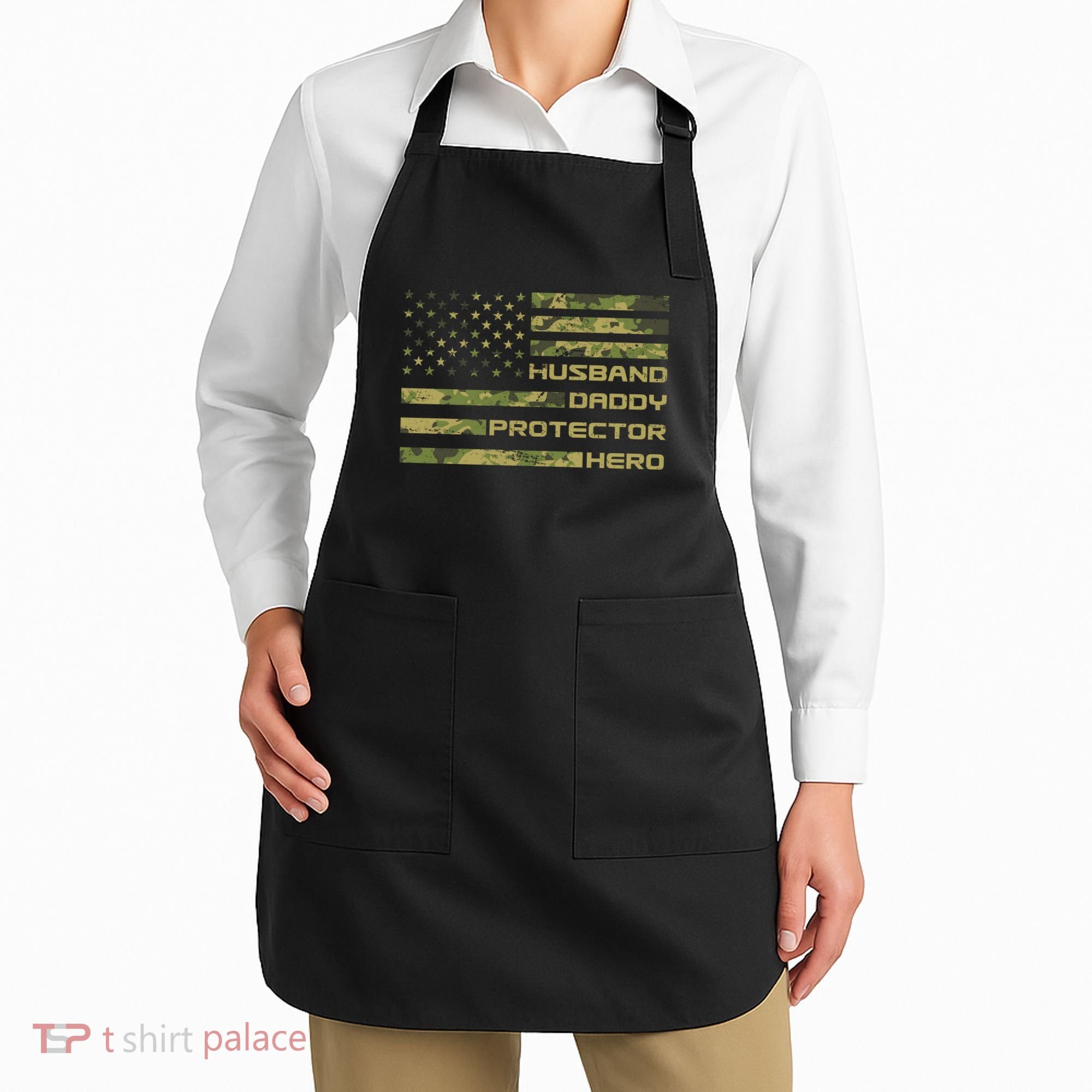 Husband Daddy Protector Hero Camouflage Usa Flag Apron