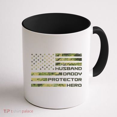 Husband Daddy Protector Hero Camouflage Usa Flag Coffee Mug back