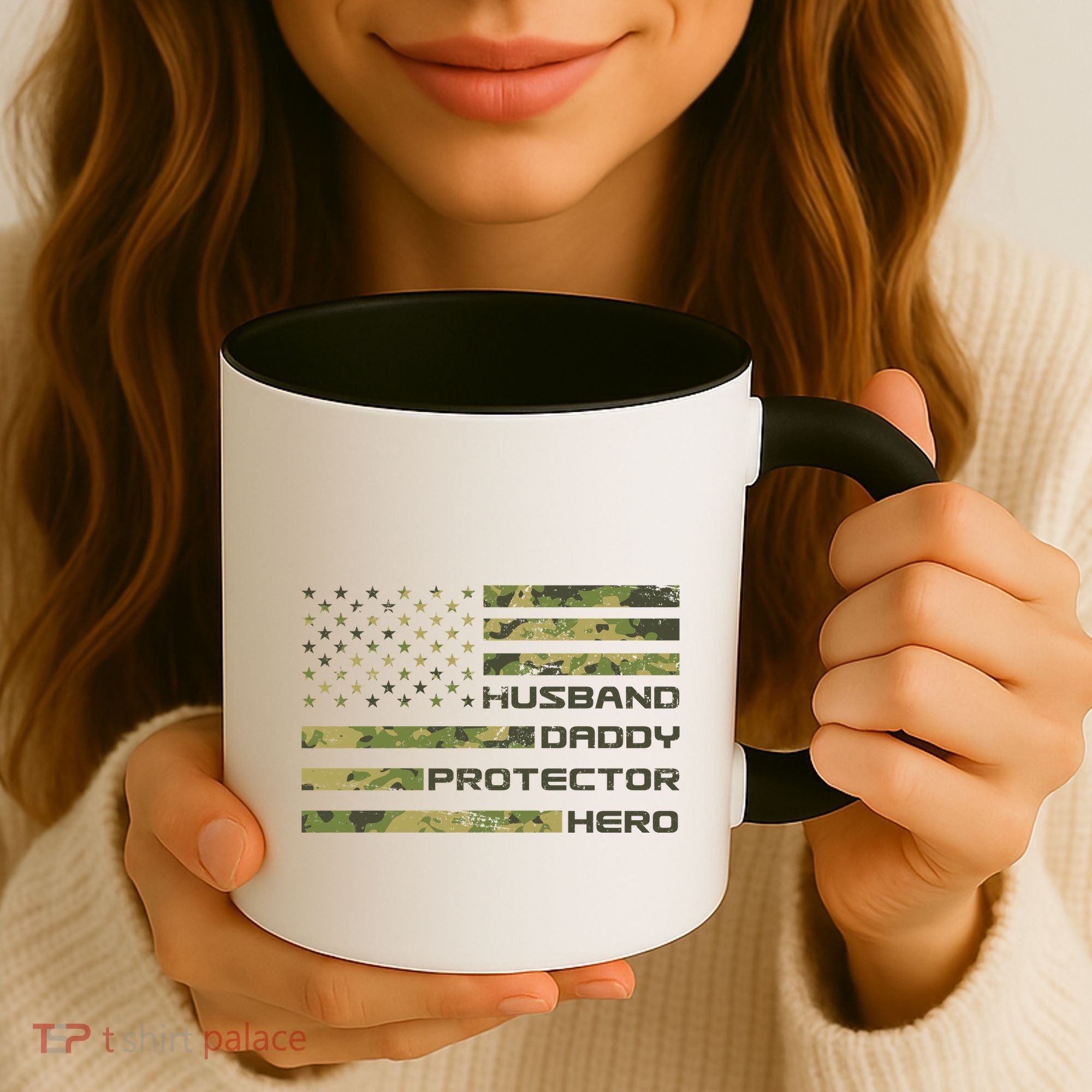 Husband Daddy Protector Hero Camouflage Usa Flag Coffee Mug