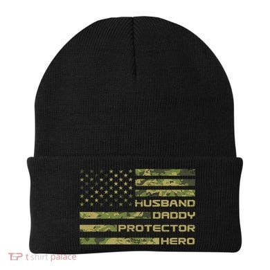 Husband Daddy Protector Hero Camouflage Usa Flag Beanie