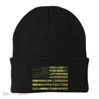 Husband Daddy Protector Hero Camouflage Usa Flag Beanie thumb 0