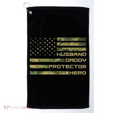 Husband Daddy Protector Hero Camouflage Usa Flag Golf Towel