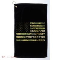 Husband Daddy Protector Hero Camouflage Usa Flag Golf Towel thumb 0