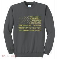 Husband Daddy Protector Hero Camouflage Usa Flag Sweatshirt thumb 0