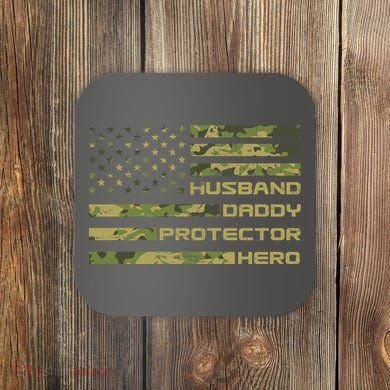Husband Daddy Protector Hero Camouflage Usa Flag Coaster