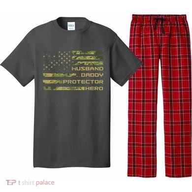 Husband Daddy Protector Hero Camouflage Usa Flag Pajama Set