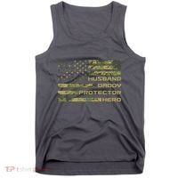 Husband Daddy Protector Hero Camouflage Usa Flag Tank Top thumb 0