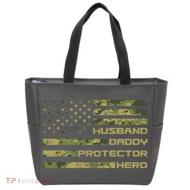 Husband Daddy Protector Hero Camouflage Usa Flag Tote Bag