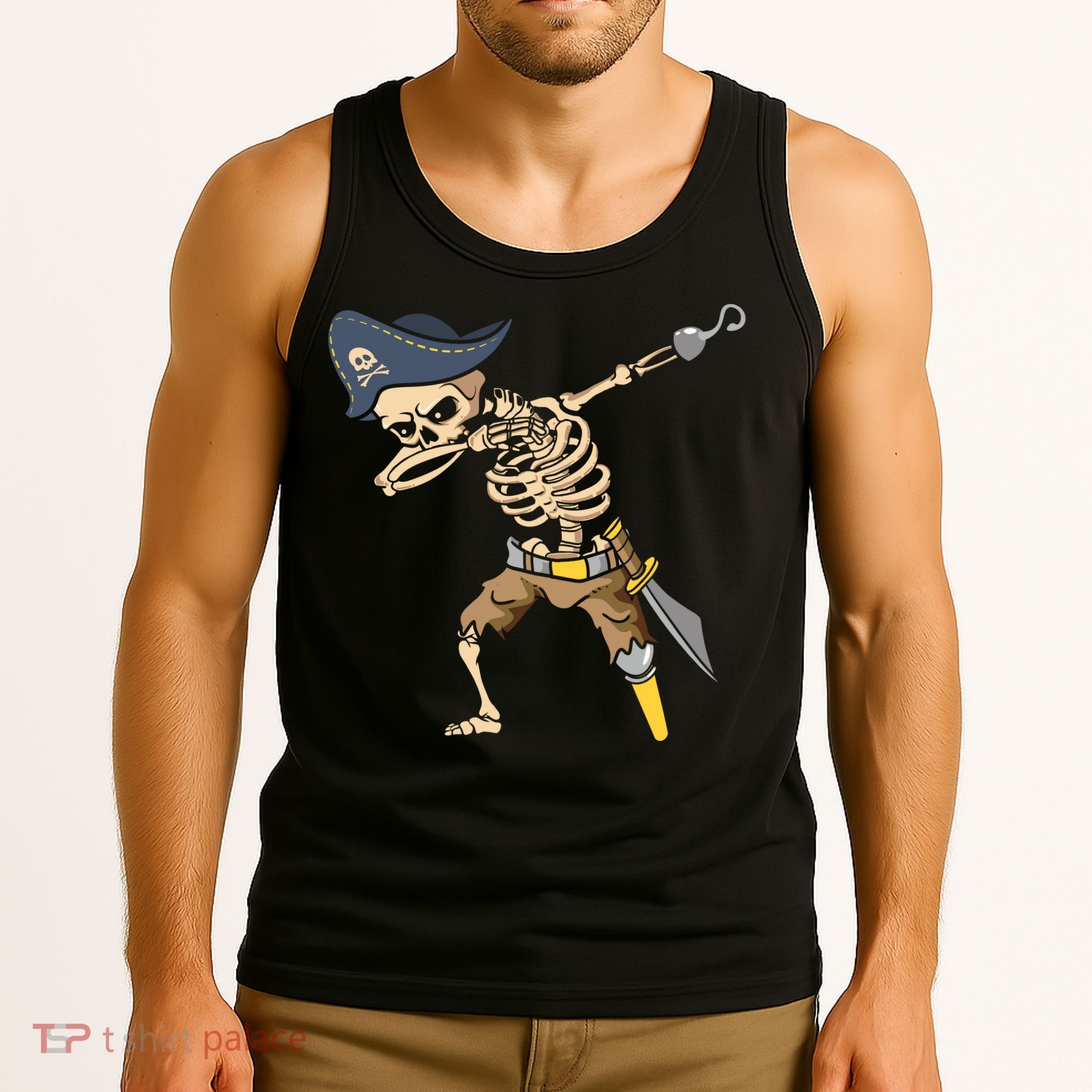 Halloween Dabbing Pirate Skeleton Tank Top