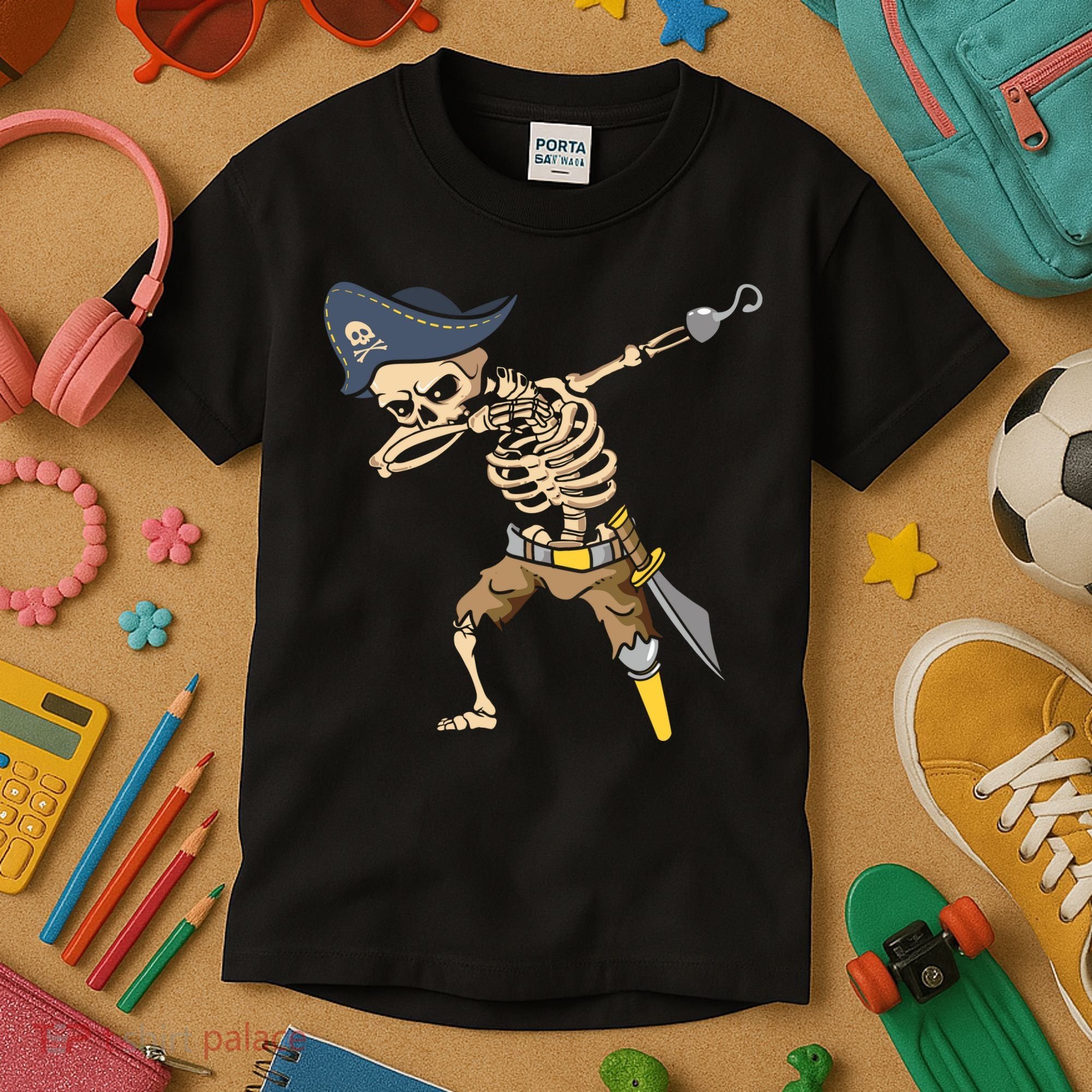 Halloween Dabbing Pirate Skeleton Kids T-Shirt