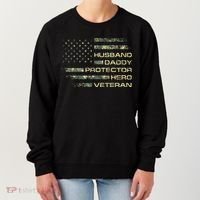 Husband Daddy Protector Hero Veteran Usa Flag Camouflage Dad Women's Sweatshirt thumb 0