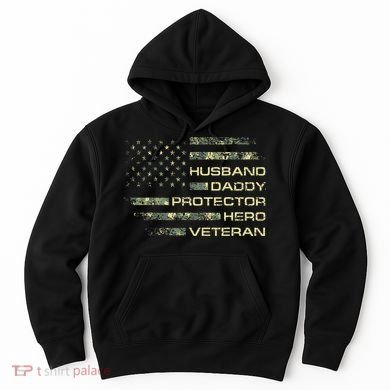 Husband Daddy Protector Hero Veteran Usa Flag Camouflage Dad Hoodie
