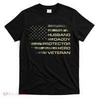 Husband Daddy Protector Hero Veteran Usa Flag Camouflage Dad T-Shirt thumb 0