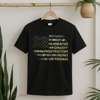 Husband Daddy Protector Hero Veteran Usa Flag Camouflage Dad T-Shirt thumb 2