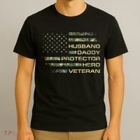 Husband Daddy Protector Hero Veteran Usa Flag Camouflage Dad T-Shirt thumb 3
