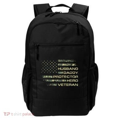 Husband Daddy Protector Hero Veteran Usa Flag Camouflage Dad Backpack